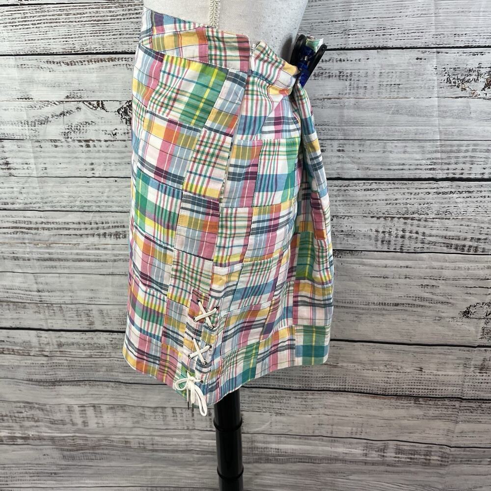 Talbots Skirt size 8 Petite Blue Pink Tartan Plaid Straight Knee Preppy Nautical - Picture 6 of 10